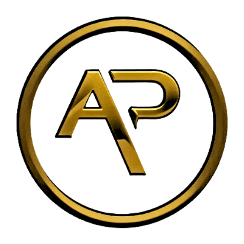 Gold Logo with AP inside of a gold ring.